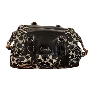 COACH Ashley Sabrina Convertible Satchel Black With Beige Signature F15443